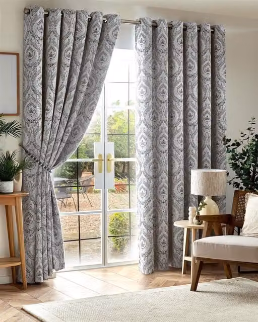 Luxury Living Victoria Blackout Thermal Insulating Ring Top Curtains in Silver, Width: 168 cm, Drop: 229 cm – 1