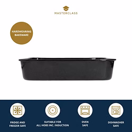 MasterClass Vitreous Enamel Rectangular Roasting Tin, Black, W: 34 cm, D: 26 cm, H: 7 cm – 3