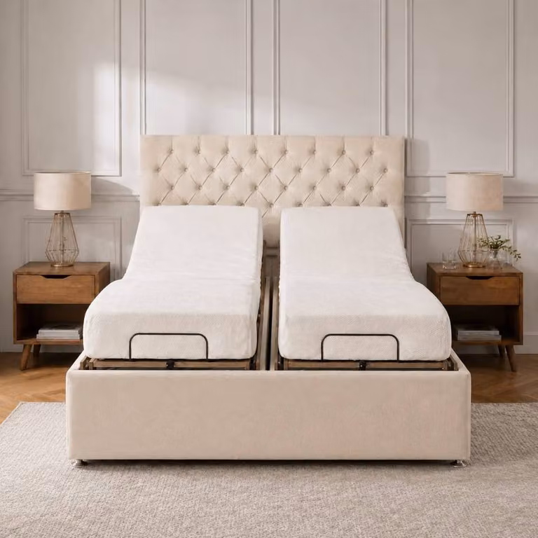 Soft Snooze Beds Florence Adjustable Bed with Mattress and Headboard, Silver, Super King, W: 200 cm x D: 200 cm