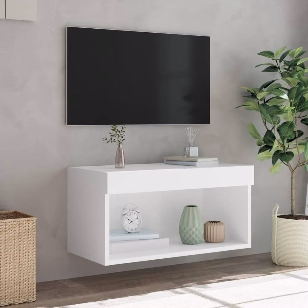 Berkfield Home Modern White TV Cabinet with LED Lights, W/D/H: 60 x 30 x 30 cm – 4