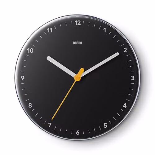 Braun Classic Analogue Wall Clock with Silent Quartz Movement in Black, Diameter: 23 cm