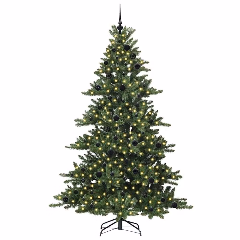 Berkfield Home Artificial Green Hinged Christmas Tree with 300 Warm White LEDs, Height: 210 cm – 2