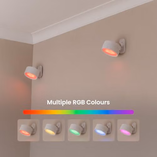 ValueLights Pack of 2 Rechargeable LED Wall Lights, RGB Colour Changing Spotlight with 360 Degree Rotation and Touch Control, White – 2