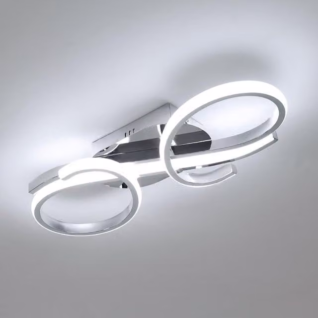 GOECO Modern 2-Light LED Semi Flush Mount Ceiling Light in Gold/Brass or Silver/Chrome