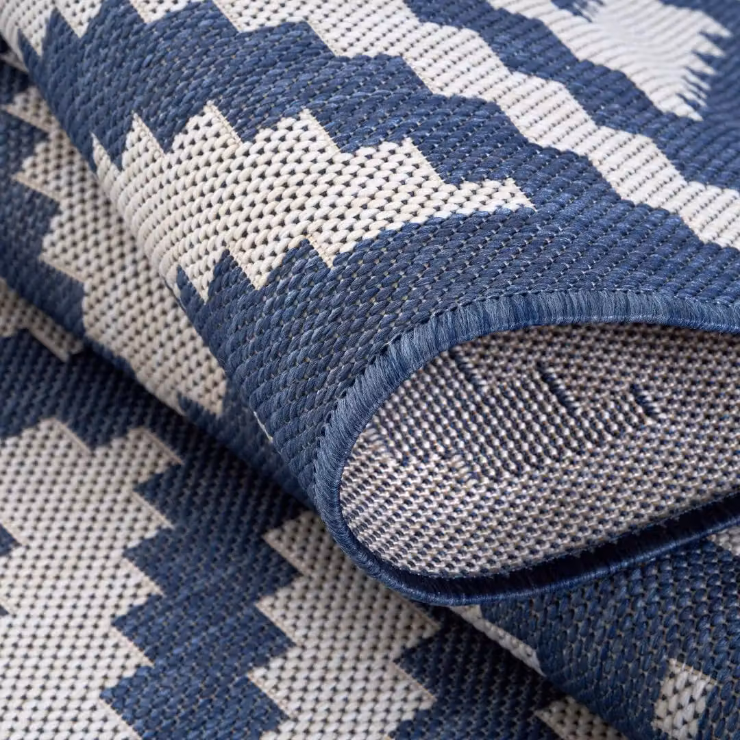 THE RUGS Blue Diamond Pattern Outdoor and Indoor Weather Resistant Washable Garden Patio Rug W: 200 cm, D: 290 cm – 4