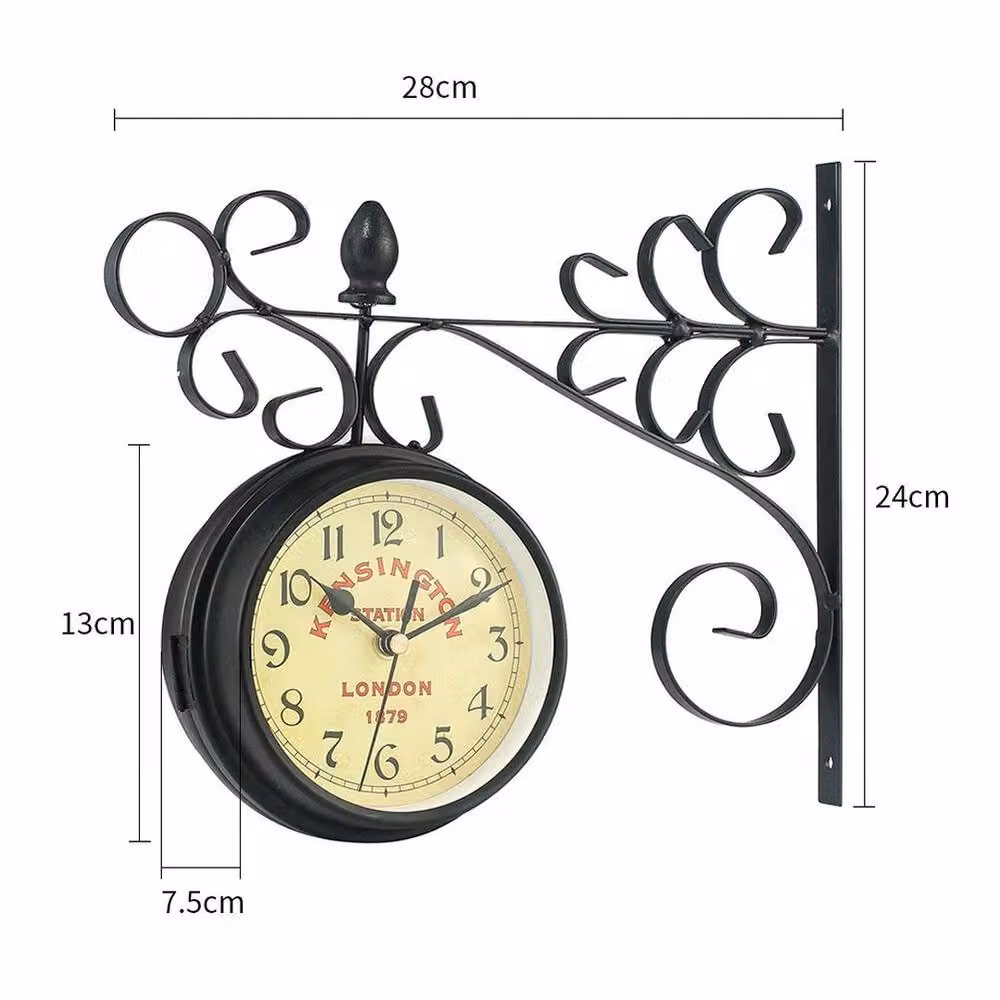 KORVIXA Vintage Round Double Sided Wall Clock in Black, Diameter: 100 cm – 2