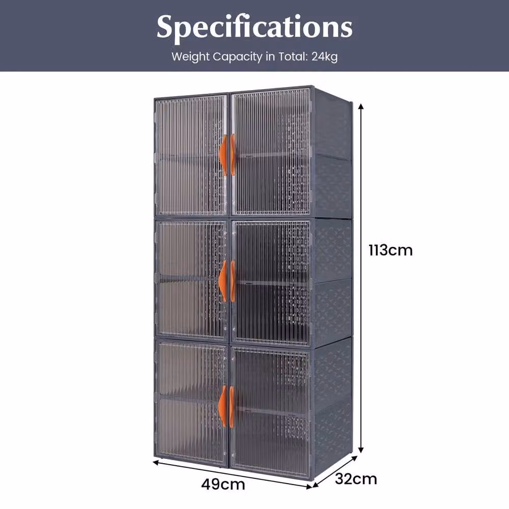 Kelvenix 6 Pack Stackable and Foldable Shoe Storage Boxes in Grey and Transparent with Handles, W: 50 cm, H: 50 cm – 2