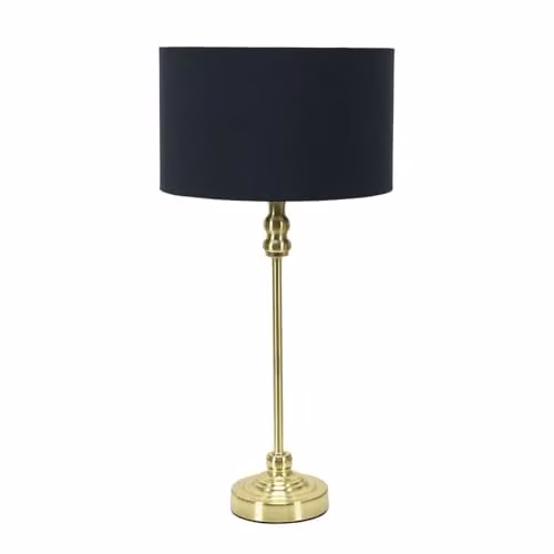 ValueLights Maggie Gold Metal Candlestick Slim Table Lamp with Black Fabric Drum Shade