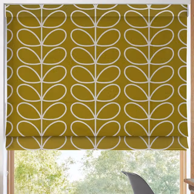 Orla Kiely Jumbo Linear Stem Made to Measure Roman Blind in Yellow Seagrass Blackout Textile