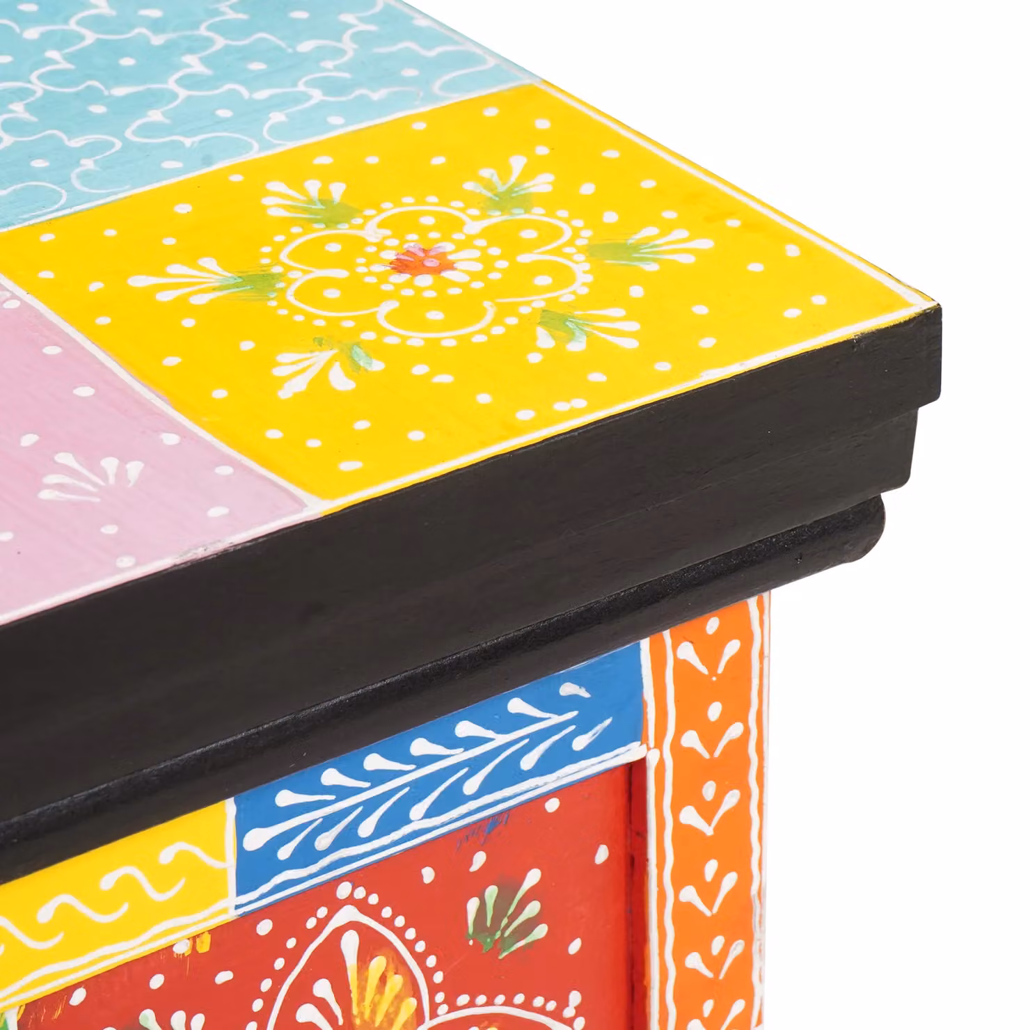 Berkfield Home Mango Wood Geometric Storage Box, Multicolour, W: 60 cm, D: 40 cm, H: 40 cm – 6