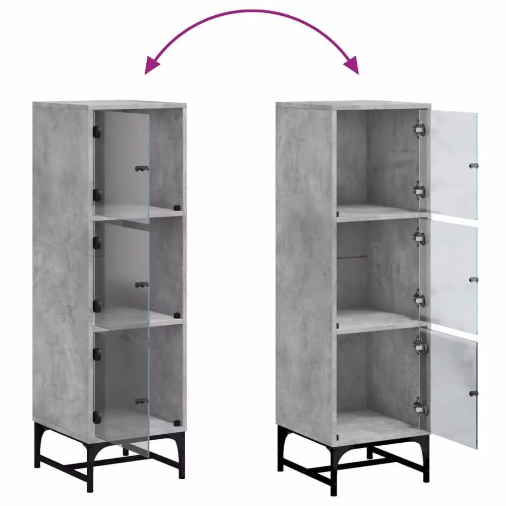 Berkfield Home Highboard with Glass Doors in Concrete Grey, W/D/H: 35 x 37 x 120 cm – 3