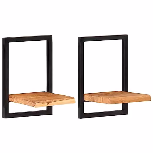 vidaXL Set of 2 Industrial Wall Shelves in Acacia Wood and Steel, W/D/H: 25 x 25 x 35 cm