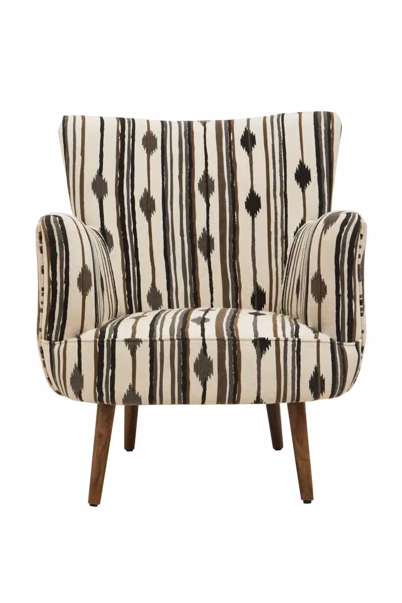 Fifty Five South Orsina Armchair with Black and White Geometric Fabric Upholstery and Mango Wood Legs – 5