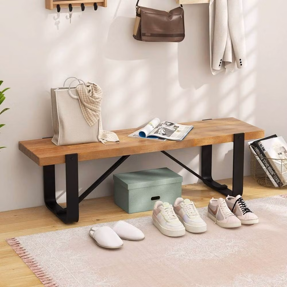KORVIXA Rustic Brown Farmhouse Entryway Bench and Shoe Rack – 3