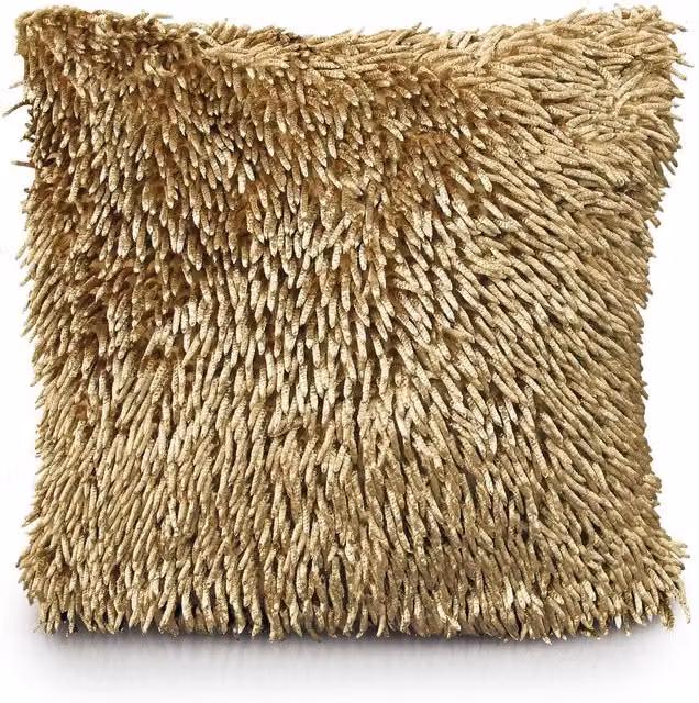 Velosso Brown Shaggy Velvet Touch Filled Cushion, W/D/H: 43 x 43 x 43 cm