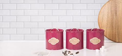 KitchenCraft 3-Piece Airtight Metal Storage Canister Set in Red or Purple – 3