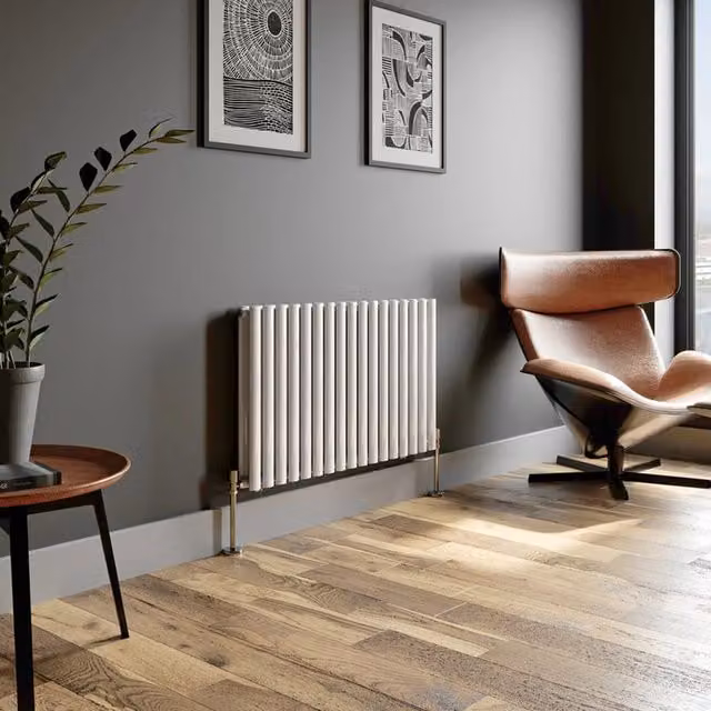 Temprazo Vertical Oval Tube Double Panel Designer Radiator in White, H: 180 cm, W: 48 cm