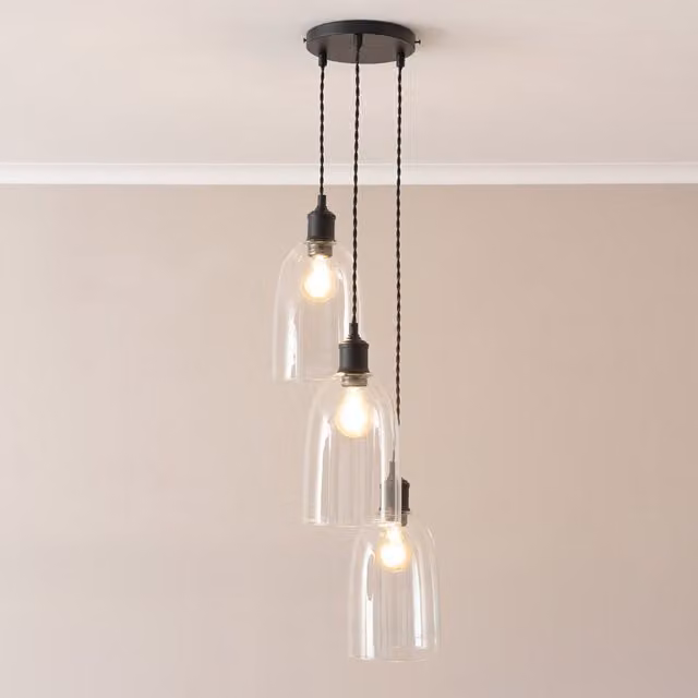 ValueLights Kira 3 Drop Cluster Ceiling Pendant Light with Glass Domes and LED Bulbs in Black