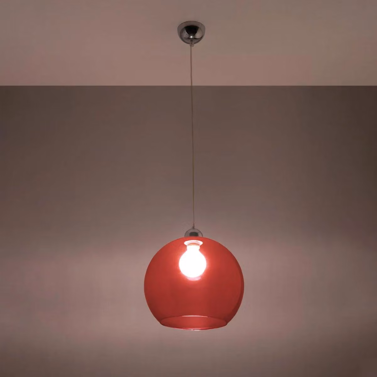 Sollux Lighting Minimalistic Round Glass Pendant Lamp in Red, W/D/H: 120 x 30 x 30 cm – 3