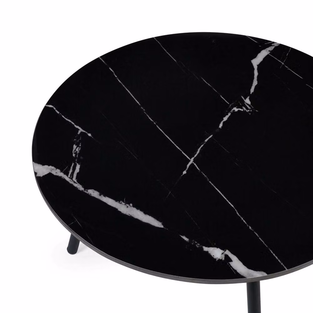 Cheshire Ardmore Set of 2 Modern Round Marble Top Side Tables in Grey and Black – 3