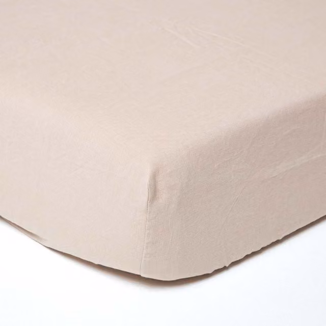 Homescapes Linen and Combed Cotton Fitted Sheet in Beige, W/D/H: 120 x 200 cm