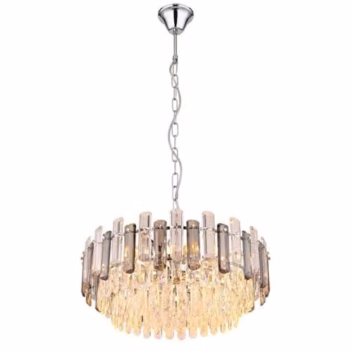 Globo Lighting Chrome Crystal Pendant Lamp with 12 E14 Bulbs in Grey and Smoke, Height: 132 cm – 1