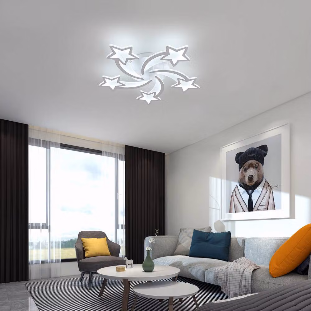 Pheashine White 5-Head LED Ceiling Light, 60W Dimmable with Remote Control, W: 70 cm – 3