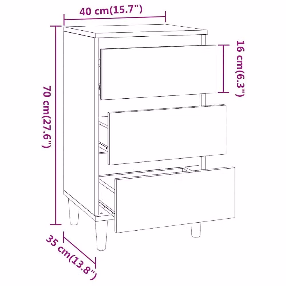 Berkfield Home Classic Bedside Cabinet in Concrete Grey, W/D/H: 40 x 35 x 70 cm – 2