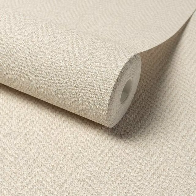 Antiga Herringbone Chevron Weave Textured Wallpaper in Beige and Multicolour