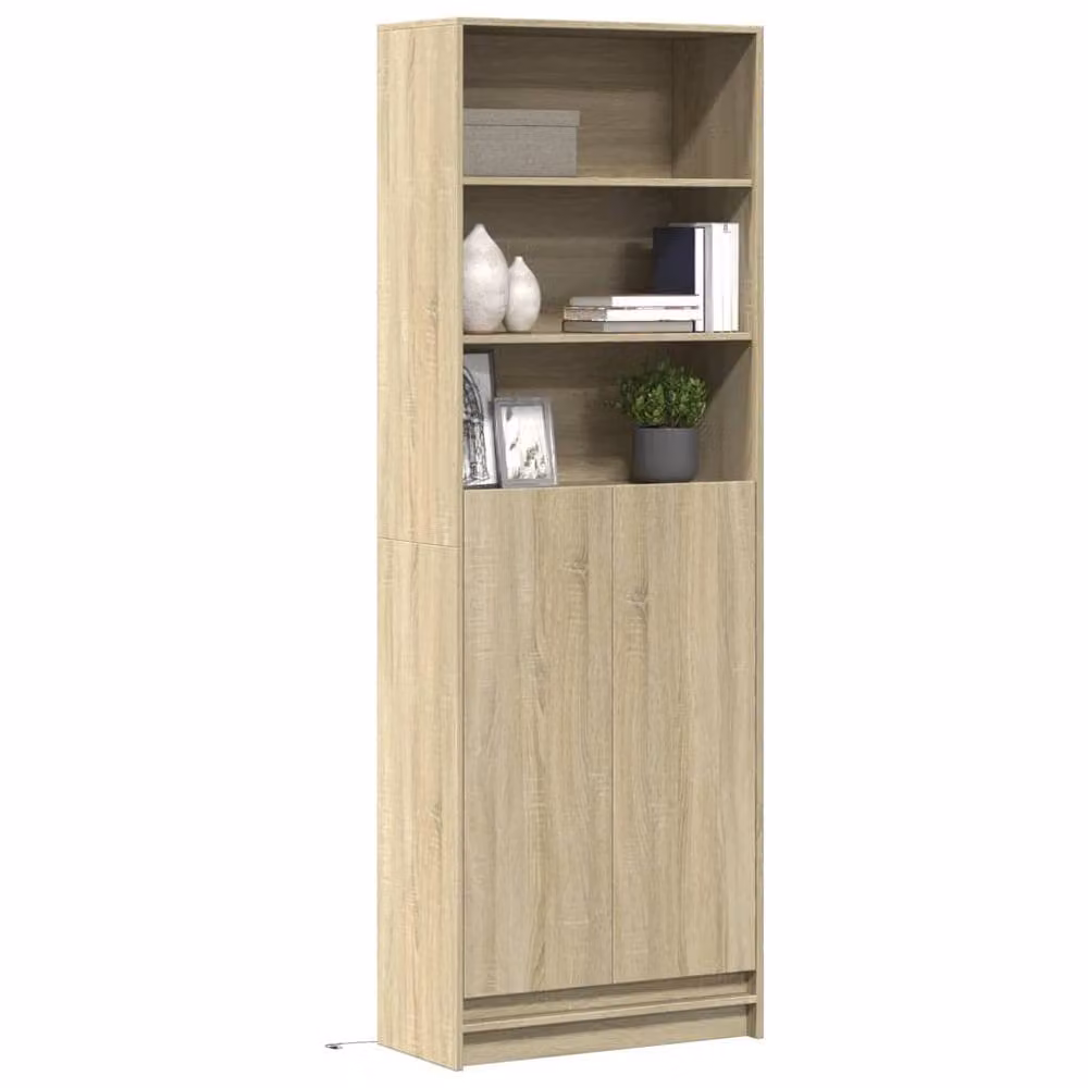 Berkfield Home Modern Highboard with Integrated LED Lighting in Sonoma Oak and Beige, W/D/H: 69 x 32.5 x 200 cm – 2