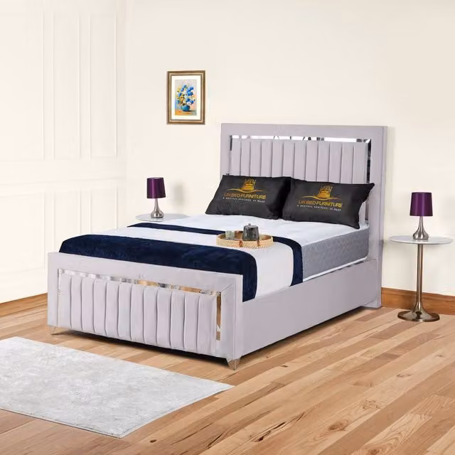 UK Bed Furniture Silver Upholstered Gas Lift Storage Single Bed with 48-inch Headboard