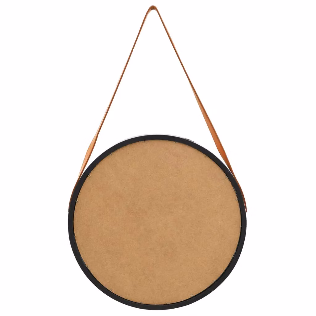 Berkfield Home Round Retro Hanging Wall Mirror with Strap, Black, Diameter: 50 cm – 3