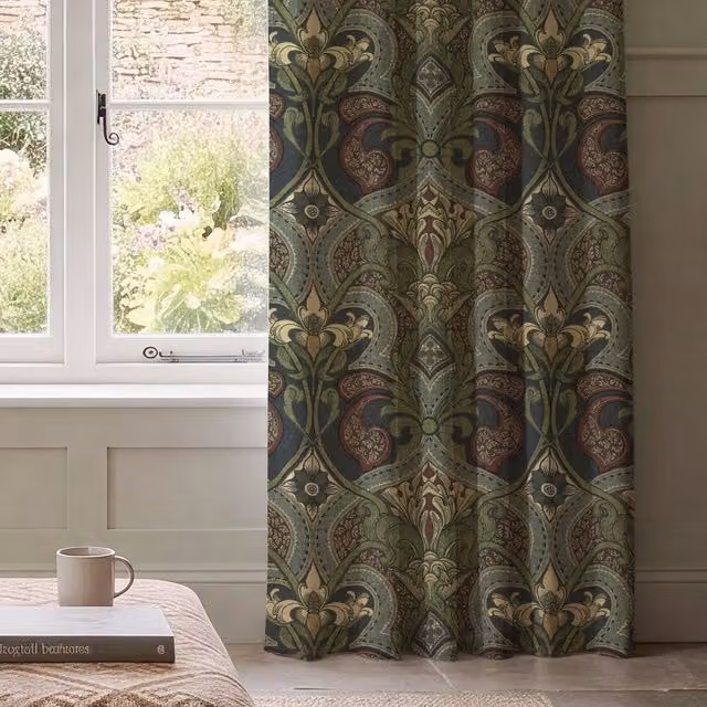 HOUSE Llewelyn-Bowen Gwendoline Printed Damask Made To Measure Blackout Curtains in Wildnavy