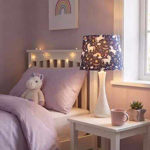 Happy Homewares Blue Unicorn Themed Childrens Fabric Lampshade with Rainbows and Stars, W/H: 18 x 25 cm – 4