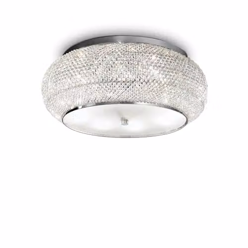 Ideal Lux AP3 Pashà Crystal Ceiling Lamp in Chrome
