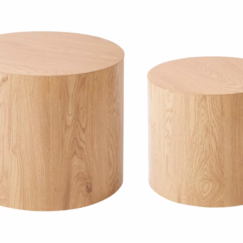 Wyld and Coco Set of 2 Round Brown Wood Coffee Tables with Nested Tops – 2