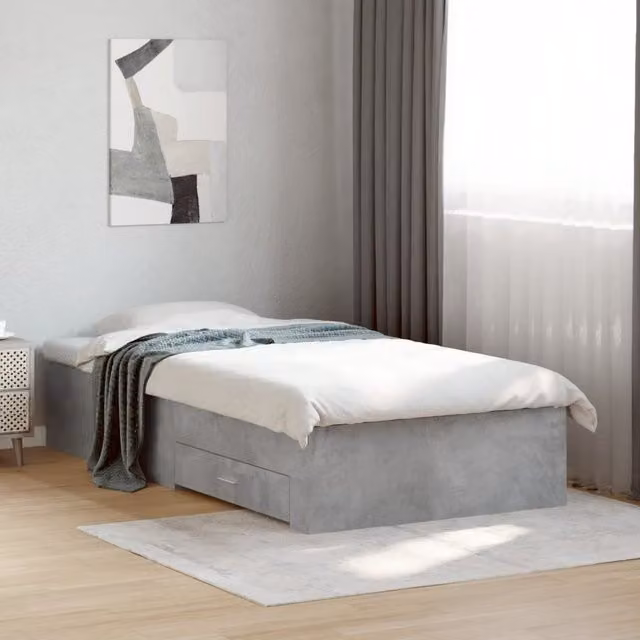 Berkfield Home Small Single Bed Frame with Drawers in Concrete Grey, W: 75 cm, L: 190 cm