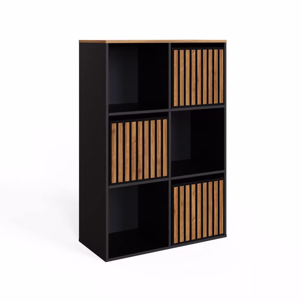 GFW Kube 2x3 Modern Shelf Storage Cube in Black and Walnut – 3