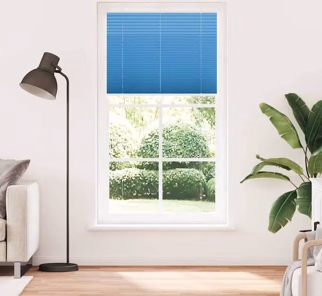Berkfield Home Single Pleat Blue Polyester Semi-Transparent Blind W: 110 cm, H: 200 cm