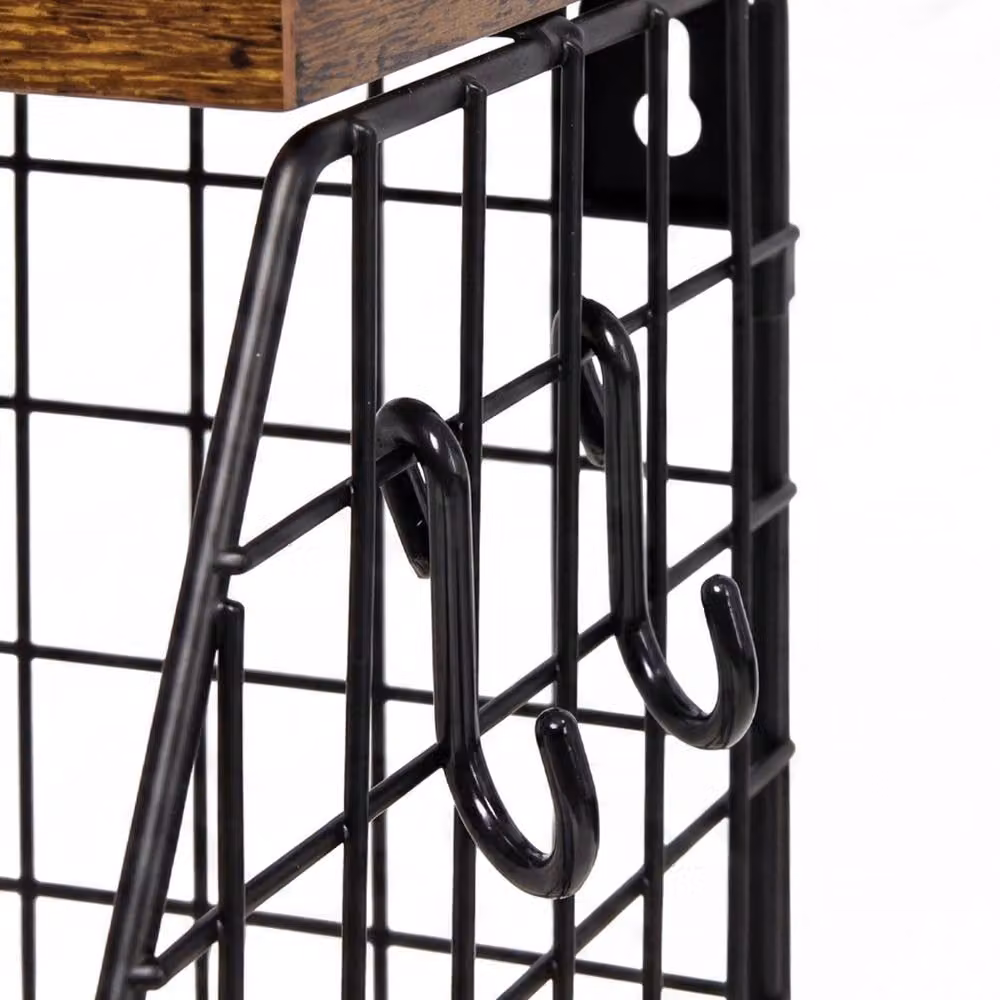 Toque Black Stackable Wire Fruit Basket with Wood Top and Wall Mount – 6