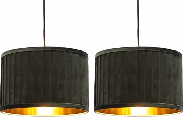 First Choice Lighting Sundance Set of 2 Easy Fit Round Lamp Shades, Green and Gold Pleated, Diameter: 30 cm