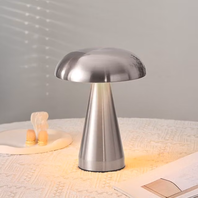 Lifeideas Rechargeable Dimmable Mushroom LED Table Lamp in Silver Metal