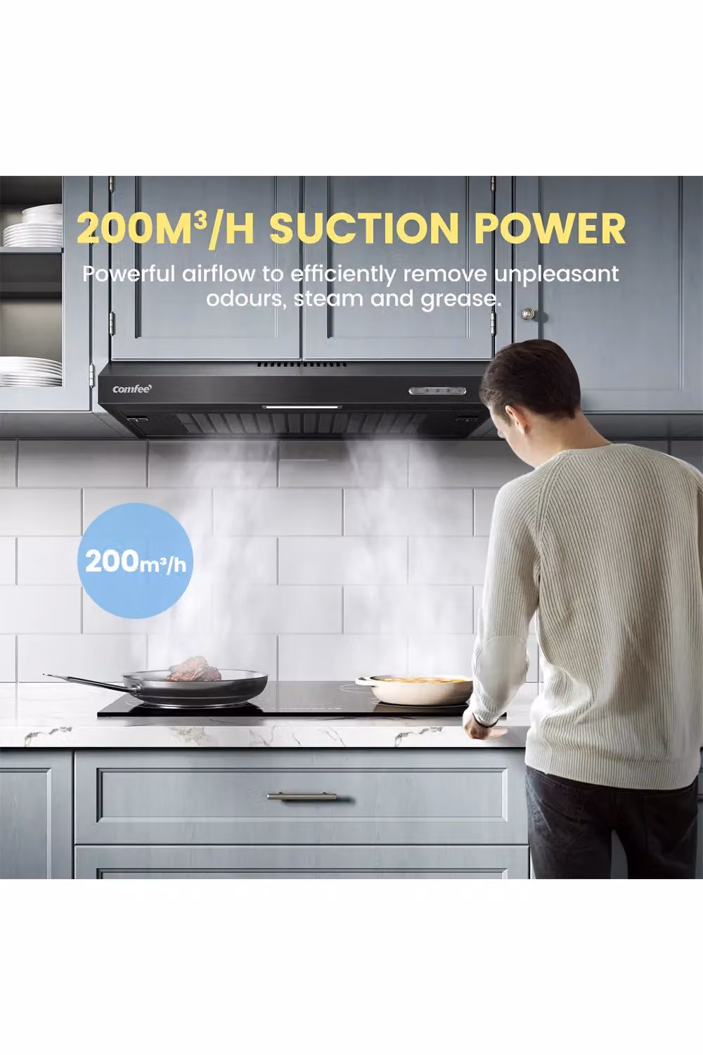 Living and Home 60cm Visor Cooker Hood in Black, Under Cabinet or Wall Mounted Extractor with LED – 2