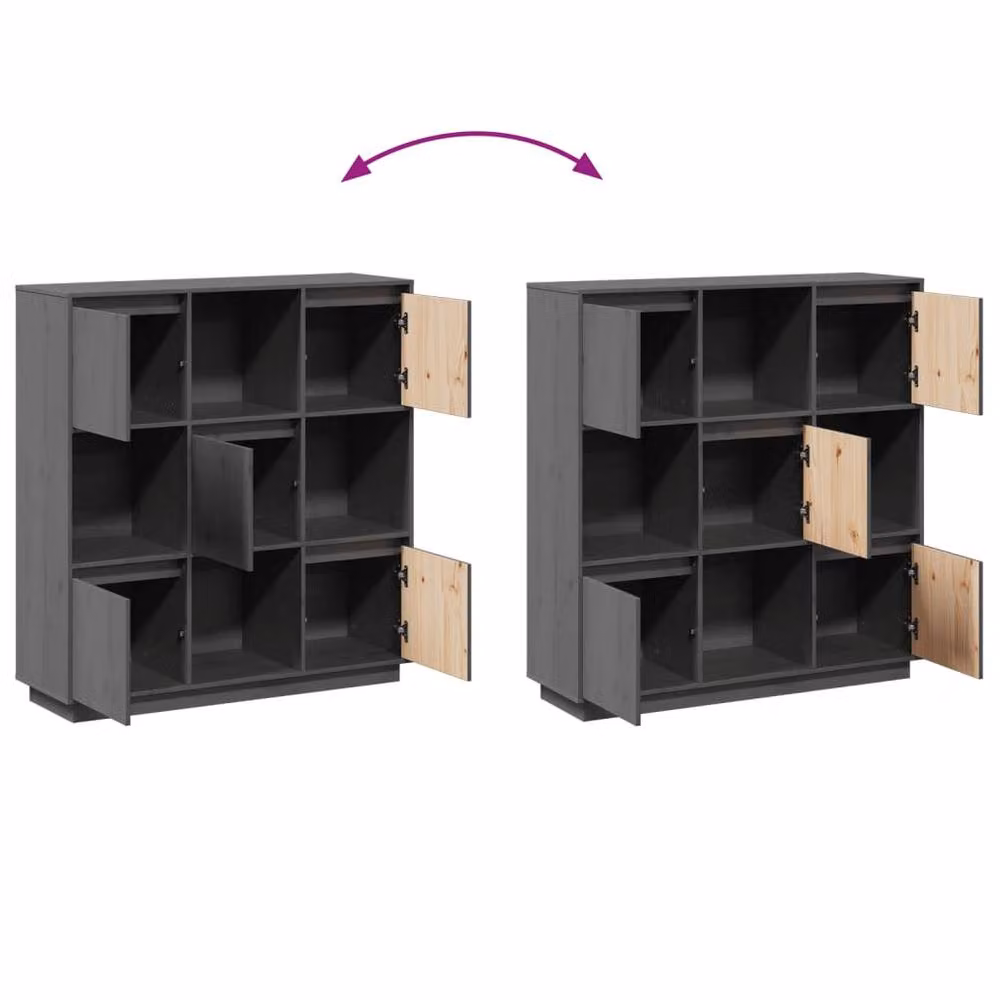 Berkfield Home Grey Solid Wood Pine Highboard with Hinged Doors, W/D/H: 110.5 x 35 x 117 cm – 4