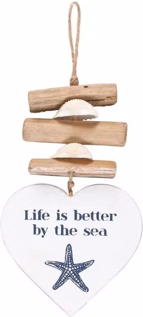 KDMK White Driftwood Heart Wall Plaque with Life is Better by the Sea Nautical Sign