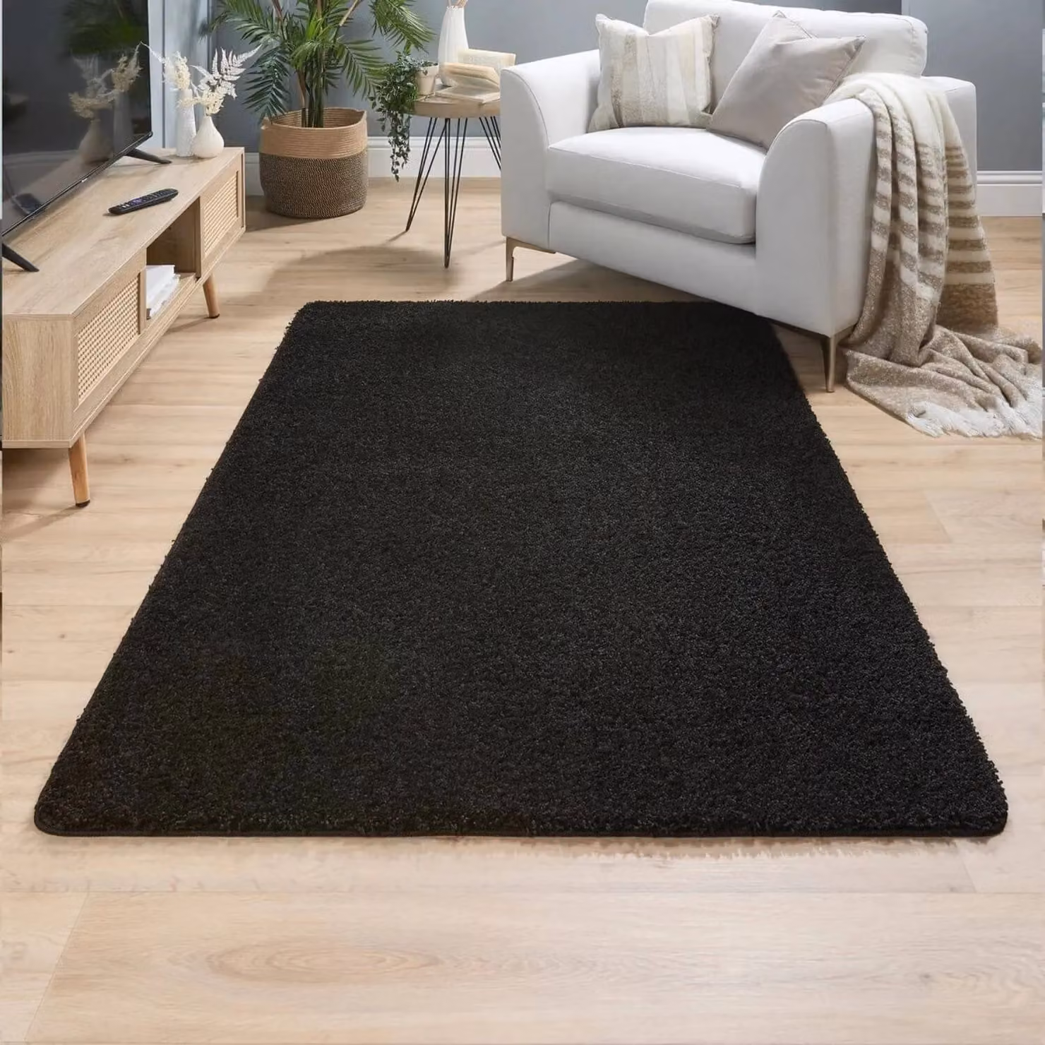 THE RUGS Washable Non Slip Shaggy Rug in Black, W: 120 cm, D: 80 cm – 5