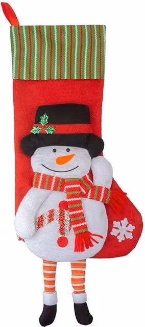 VFM e-Store Snowman Design Long Leg Christmas Stockings in White, Red and Green, Height: 54 cm