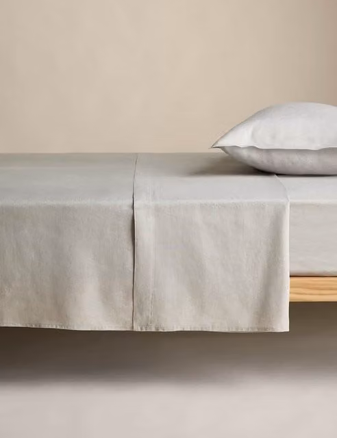 M&S Pure Linen Flat Sheet in Silver Grey, 200 x 200 cm