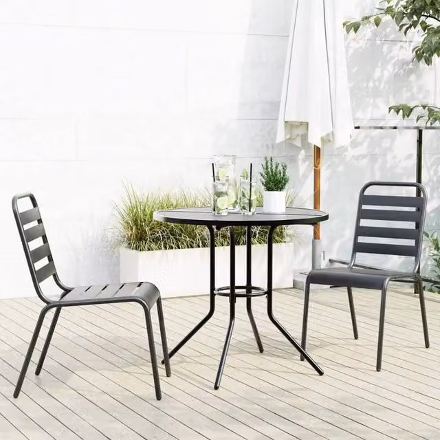 Berkfield Home Stackable Garden Chair Set of 3 in Anthracite Powder-coated Steel and Black