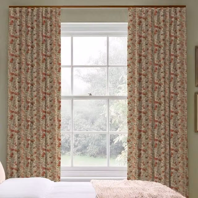 ANTE DECOR Filby Made To Measure Blackout Eyelet Curtains in Dusty Rose Floral Cotton Fabric